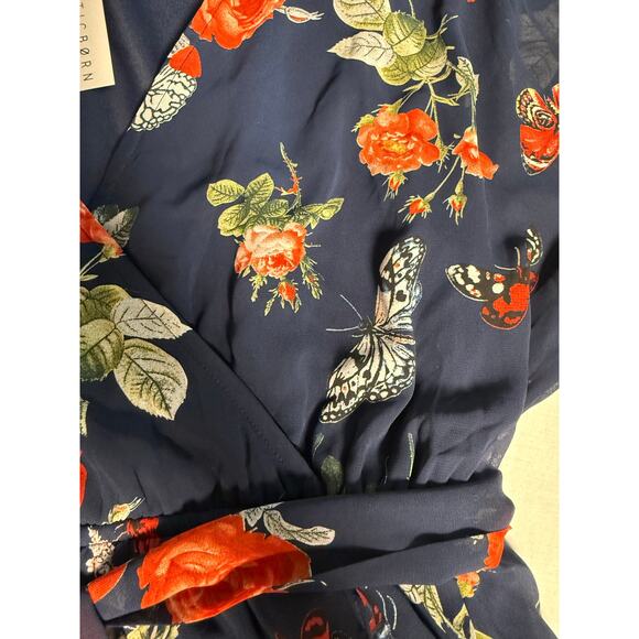 Baltic Born Madeline Multi Floral Wrap Maxi Dress Size MEDIUM Navy and Coral - Picture 5 of 11